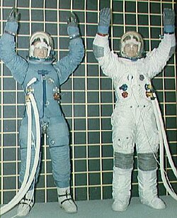 Block II spacesuit in January 1968, before (left) and after changes recommended after the Apollo 1 fire