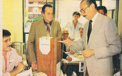Videla voting in the 1983 Argentine general election, which marked the restoration of democracy after the end of the Process.