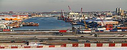 The Port Newark–Elizabeth Marine Terminal in New Jersey, U.S., was the world's first maritime container seaport and is one of the largest and busiest.