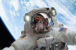 Mike Hopkins during a spacewalk