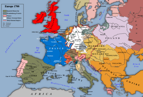 Europe at the beginning of the War of the Spanish Succession, 1700