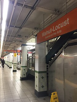 The concourse at the Walnut–Locust station in Center City Philadelphia