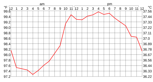 Chart showing diurnal variation in body temperature.