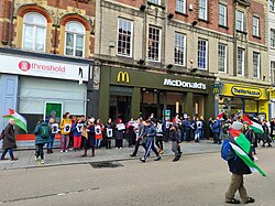 Pro-Palestinian protest outside McDonald's in Exeter, England, on February 10, 2024