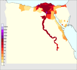 Egypt's population density (people per km2)