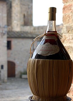 Tuscan Chianti in a traditional fiasco