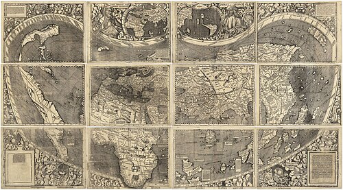 Universalis Cosmographia, Waldseemüller's 1507 world map—the first to show the Americas separate from Asia