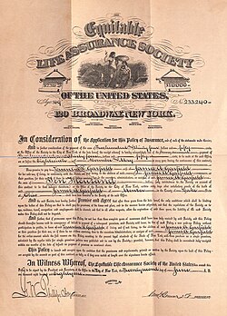A life insurance policy for President James A. Garfield written by the Equitable Life Assurance Society of the United States on the 22nd of June, 1881, signed 9 days prior to Garfield being shot by Charles J. Guiteau at the Baltimore and Potomac Railroad Station in Washington, D.C.